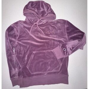 Champion Womens Velour Purple Hoodie small Y2k Cute Soft Pullover